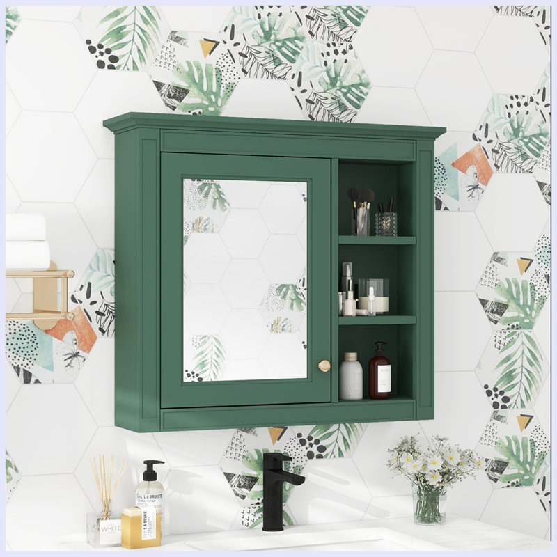 Armoire de rangement murale moderne avec miroir, Vert