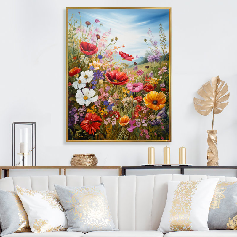 Célébration du printemps, campagne sauvage, impression sur toile, H 44 po x l 34 po, Encadrement doré