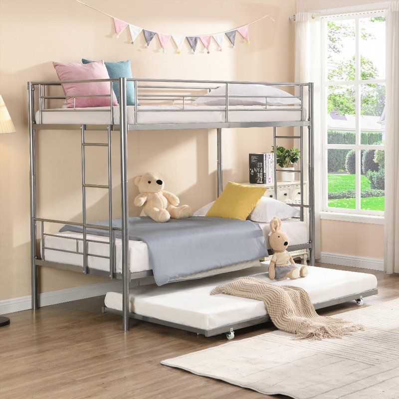 Lit superposé en métal robuste avec lit gigogne (grand lit) - Aucun sommier nécessaire, robuste et robuste Durable
