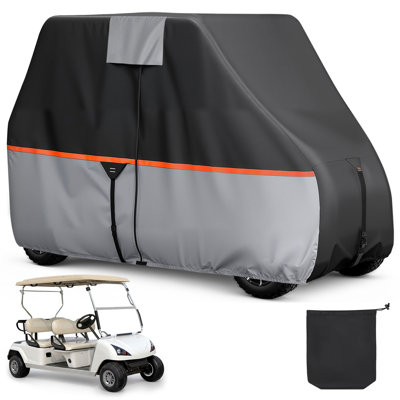 Housse pour voiturette de golf, couverture intégrale pour voiturette 2+2/4 places, tissu Oxford imperméable 420D, compatible avec la plupart des voiturettes Club Car, Yamaha, EZGO, Honda, couche argentée et trois portes zippées.