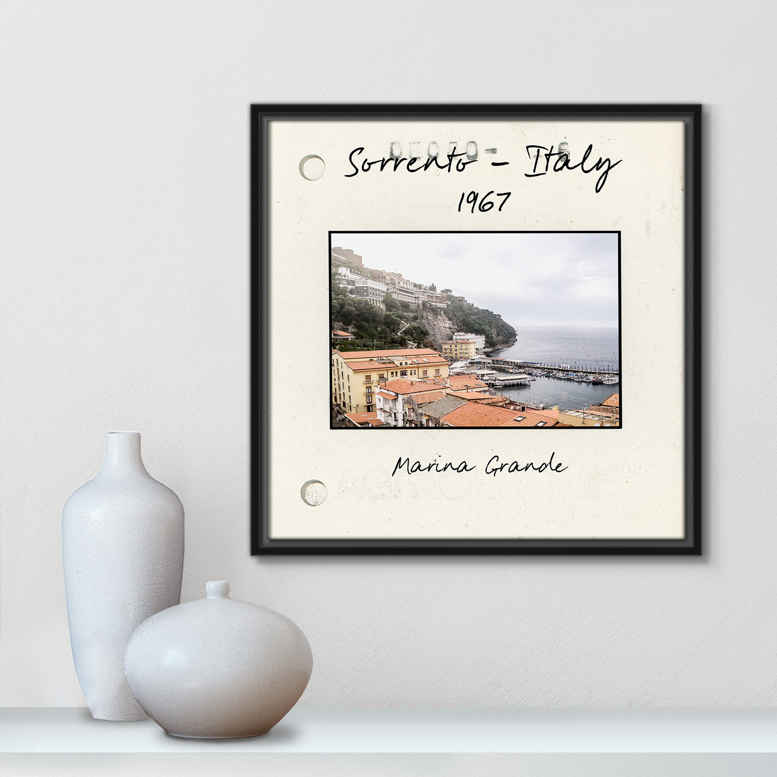 Travel Slide Collection "Sorrento, Italy" Print, 17.5" H x 17.5" W x 2" D, Black Floater Framed Canvas