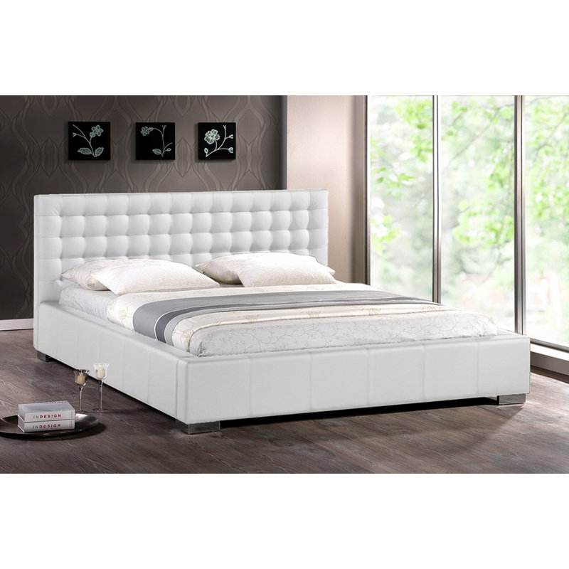 Aakifa Vegan Leather Platform Bed, White, Full