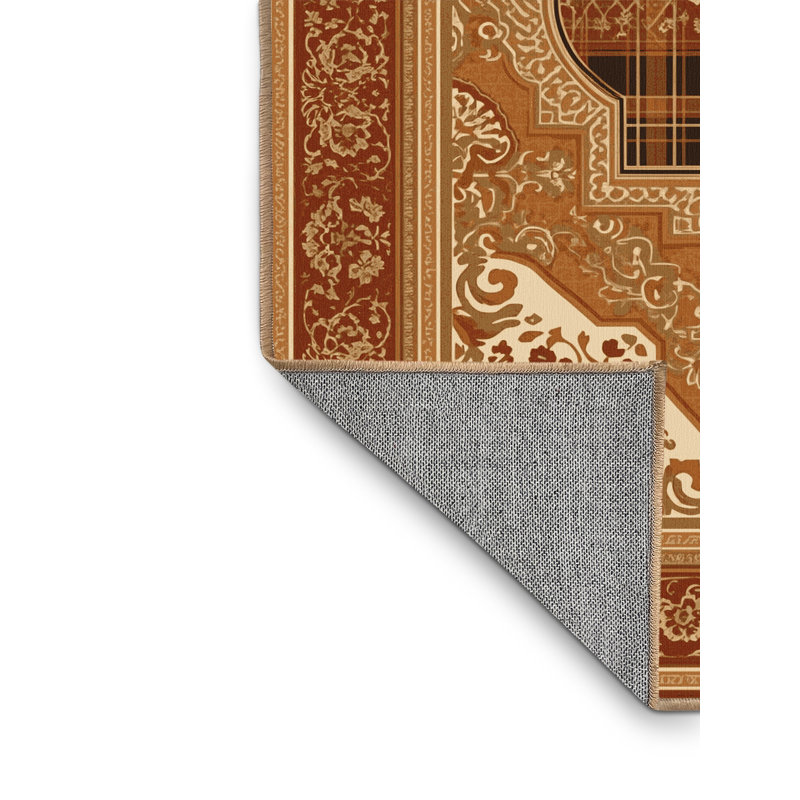 Tapis oriental traditionnel lavable à la machine en brun Luray - reliure brun clair, 7 x 9