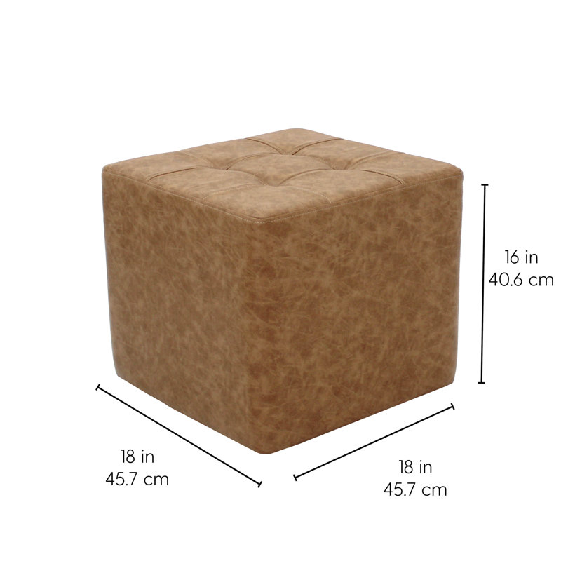Repose-pieds carré capitonné délavé, Polyuréthane brun clair