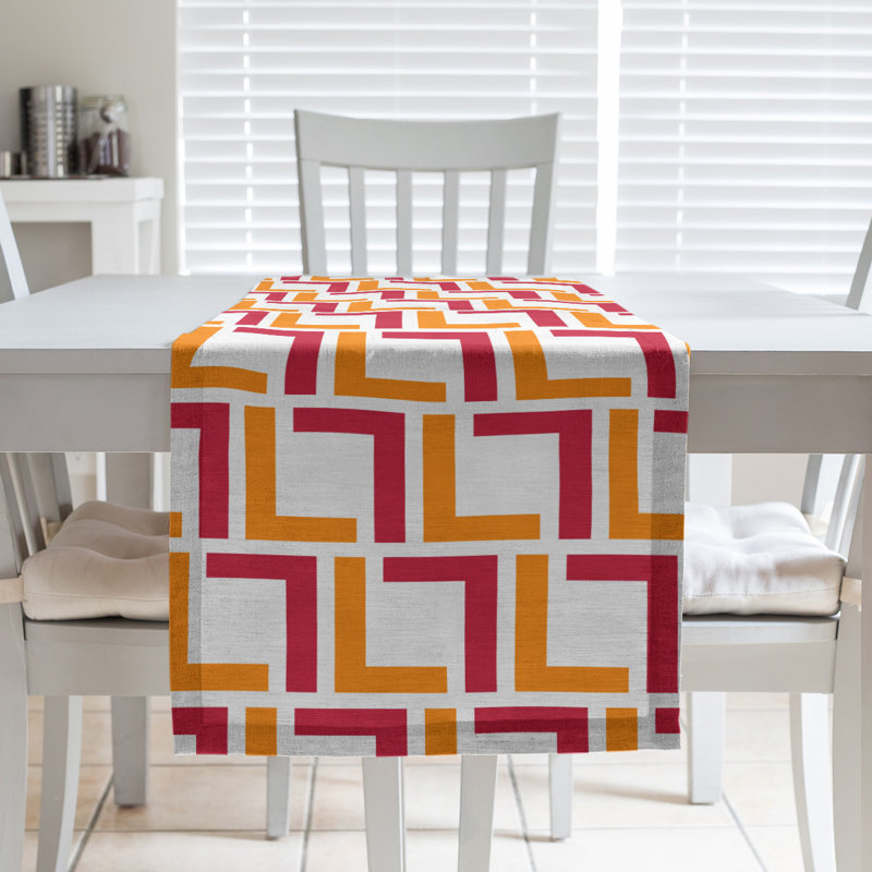 Chemin de table Tampa, 72 po x 16 po, Blanc / orange / rouge, Coton