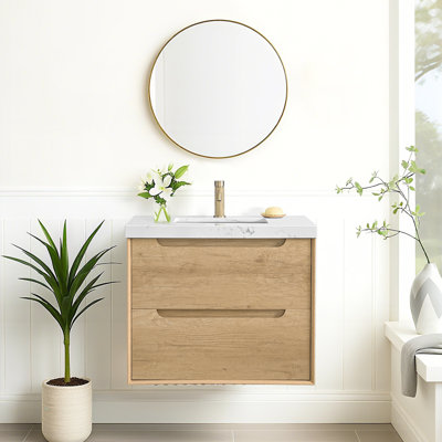 30'' Wall-mounted Single Bathroom Vanity With Engineered Stone Top