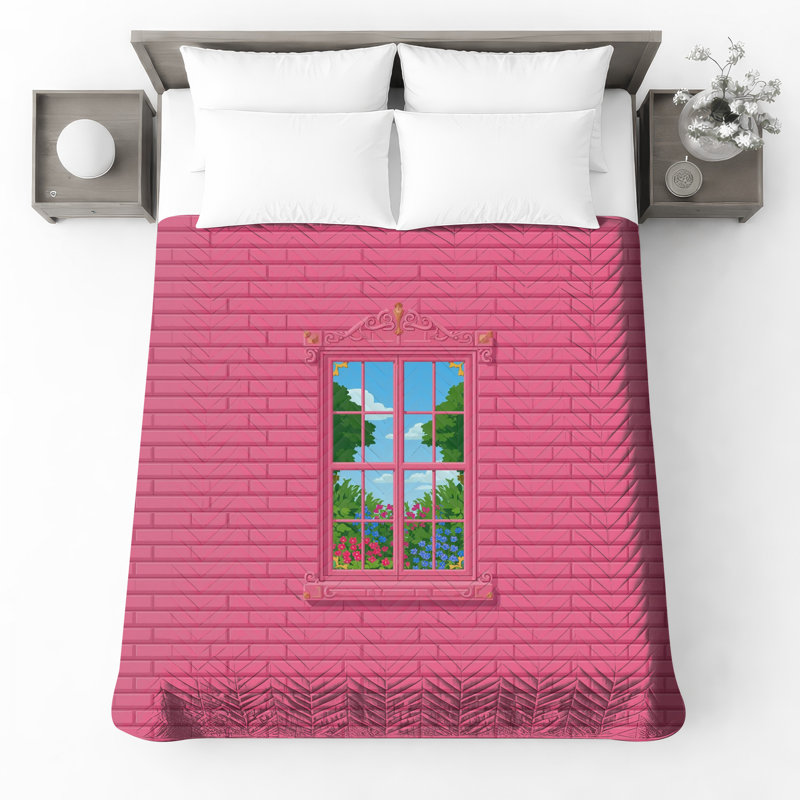 Couvre-lit matelassé rose brique pour fenêtre toutes tailles, Grand lit