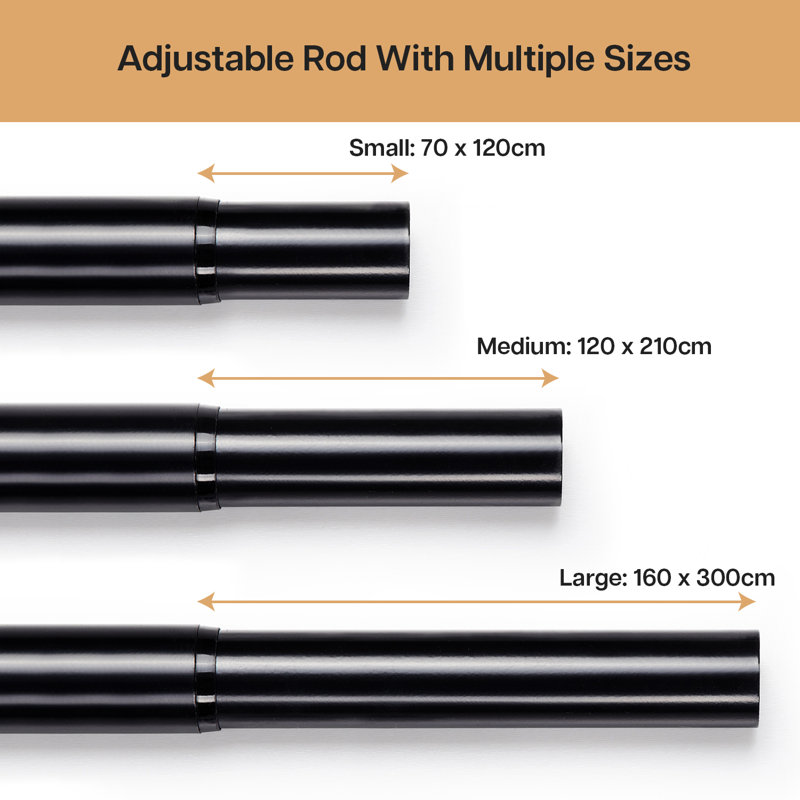 Wall Mounted Adjustable Sustainable Single Curtain Rod Set with Finial, 120 cm x 210 cm , Black