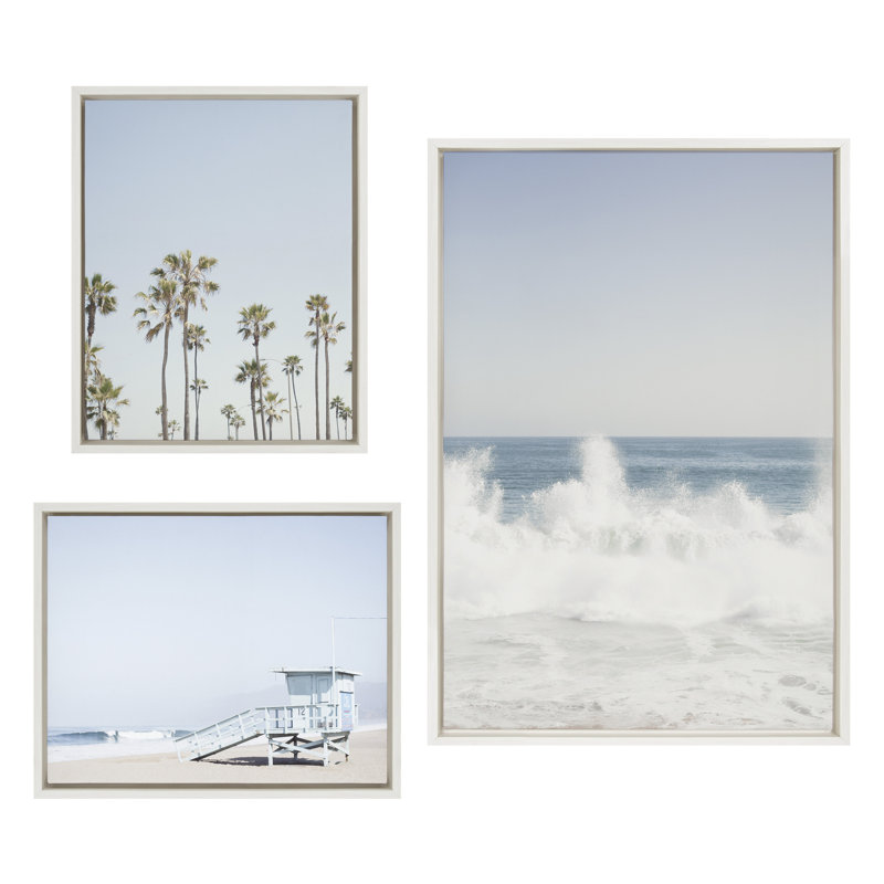 3 Piece Floater Frame Print Set on Canvas, Light Blue