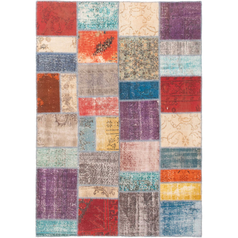 Tapis unique en laine noué à la main crème des années 1980 de 5 pi 8 po x 8 pi Pennee