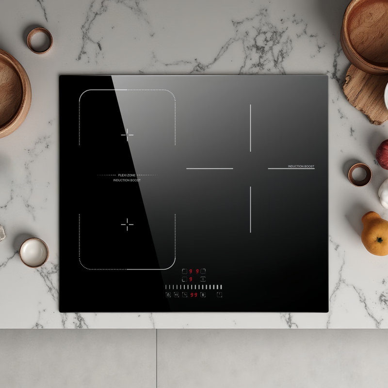 Plaque de cuisson à induction Karinear de 24 po, plaque de cuisson électrique à 3 brûleurs en verre, plaque de cuisson à induction intégrée de 6800 W avec zone flexible, verrou de sécurité pour enfants, minuterie, Boost, fil dur de 220 à 240 V