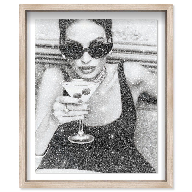 Midnight Sip Shadowbox Food & Beverages Print by Oliver Gal, Black Frame, 16 x 20, Natural Oak Shadowbox, 25.5"H x 31.5"W