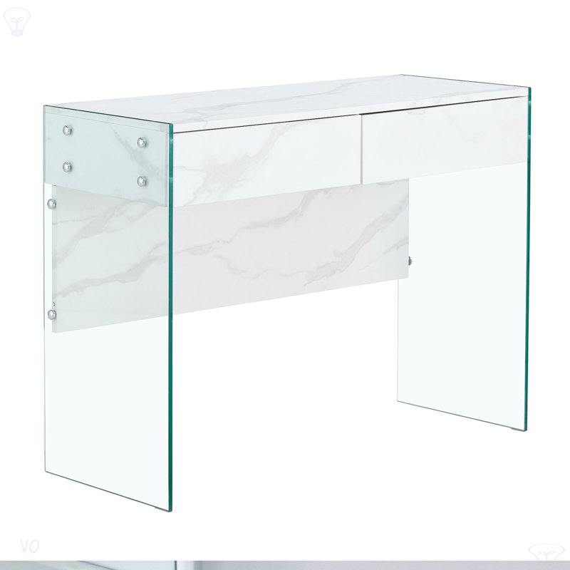 Commode blanche minimaliste en bois aggloméré, bureau, bureau d'ordinateur, avec espace de rangement à double tiroir, maison simple, parfaite pour divers styles d'environnements domestiques.