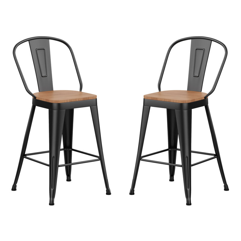 High Back Metal Counter And Bar Stools, Matte Black, Counter Stool (24" Seat Height)
