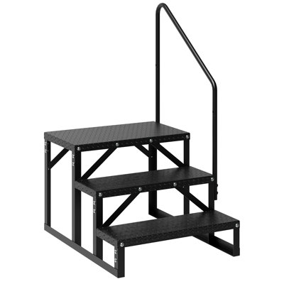 Échelle portative à 3 marches pour véhicule récréatif avec rampes et marches antidérapantes, capacité de 660 lb, escalier extérieur polyvalent pour véhicules récréatifs, remorques, spas, piscines, porches et camping