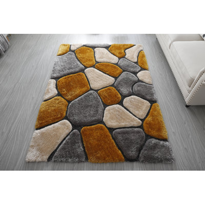 Thionville Abstract Plush Mustard/Gray/Beige Area Rug