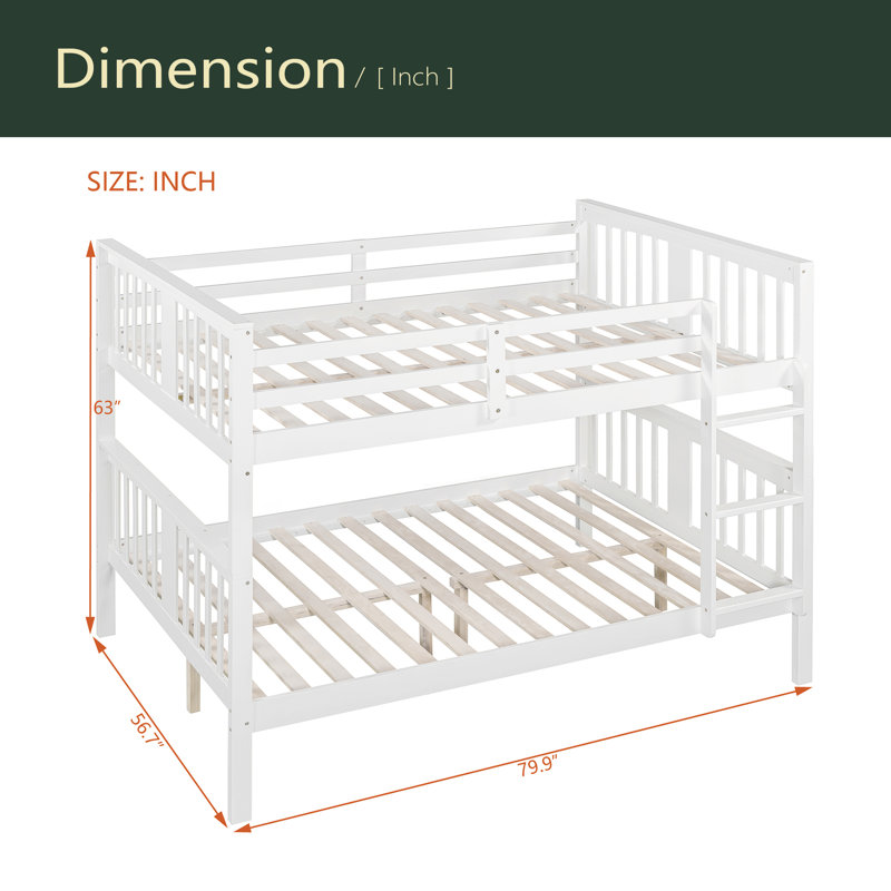 Lit double superposé au-dessus d'un lit double avec échelle pour meubles de chambre à coucher, chambre d'amis, Blanc