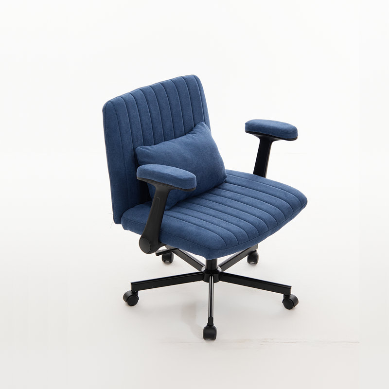 Fauteuil de bureau pivotant moderne Altay en velours avec accoudoirs croisés pliables, coussin lombaire et hauteur réglable pour bureau à domicile ou coiffeuse.