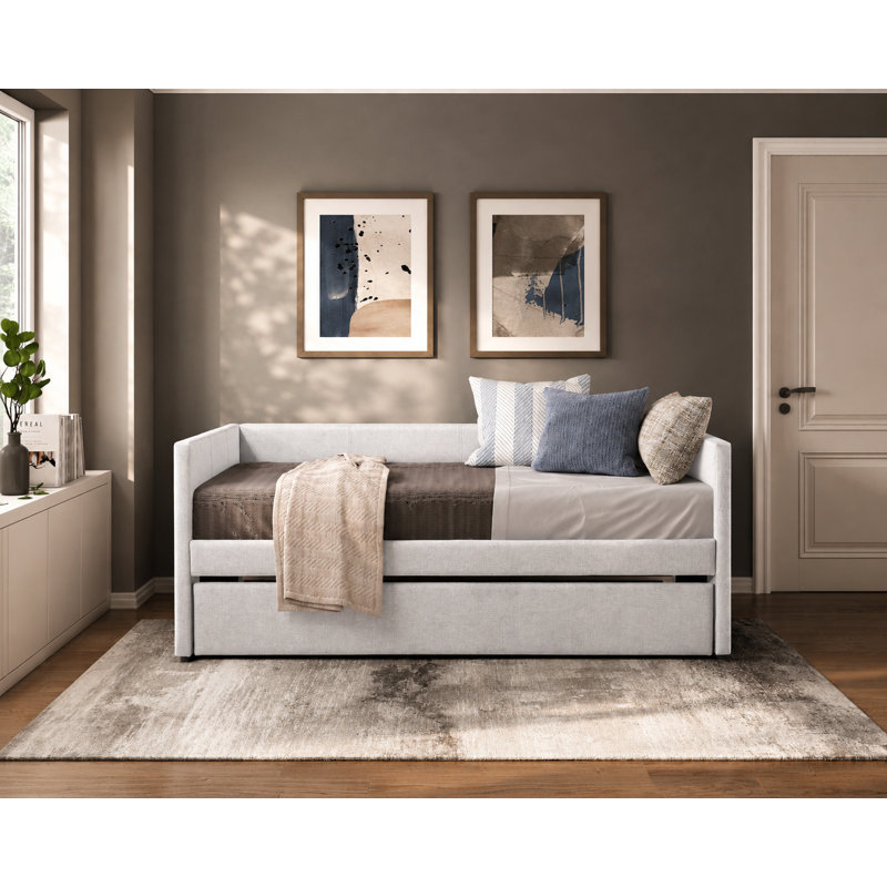 Nestlecove Upholstered Daybed With Pullout Trundle, Light Gray
