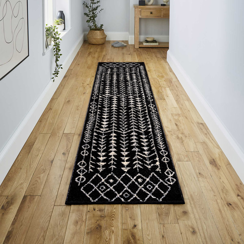 Tapis noir / crème Kendahl, Tapis de couloir 2 pi 2 po x 8 pi