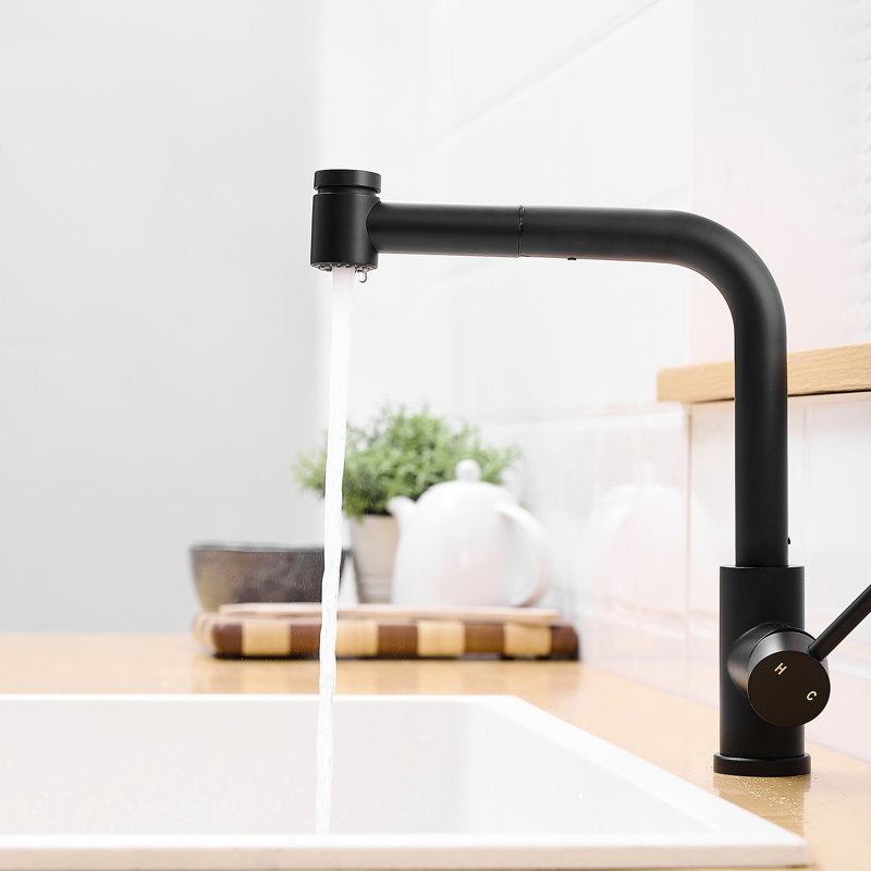 Contemporary Black Sink Faucet With Pull-Down - Single Handle For Kitchen Use Tap Pull Out Spray Versatile Bathrooms