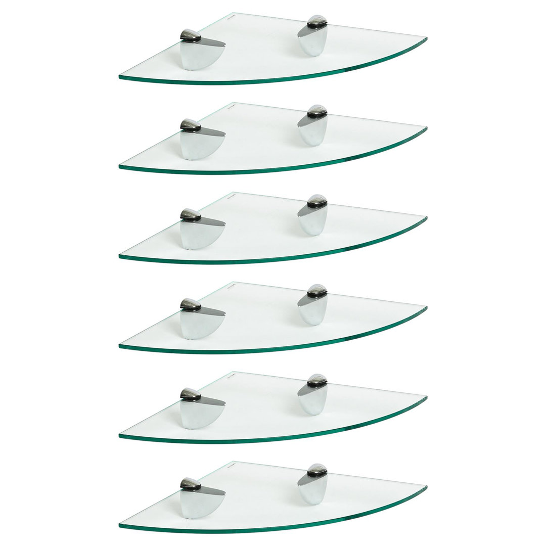 Harbour Housewares - Floating Glass Corner Shelves with Silver Brackets - Set of 6