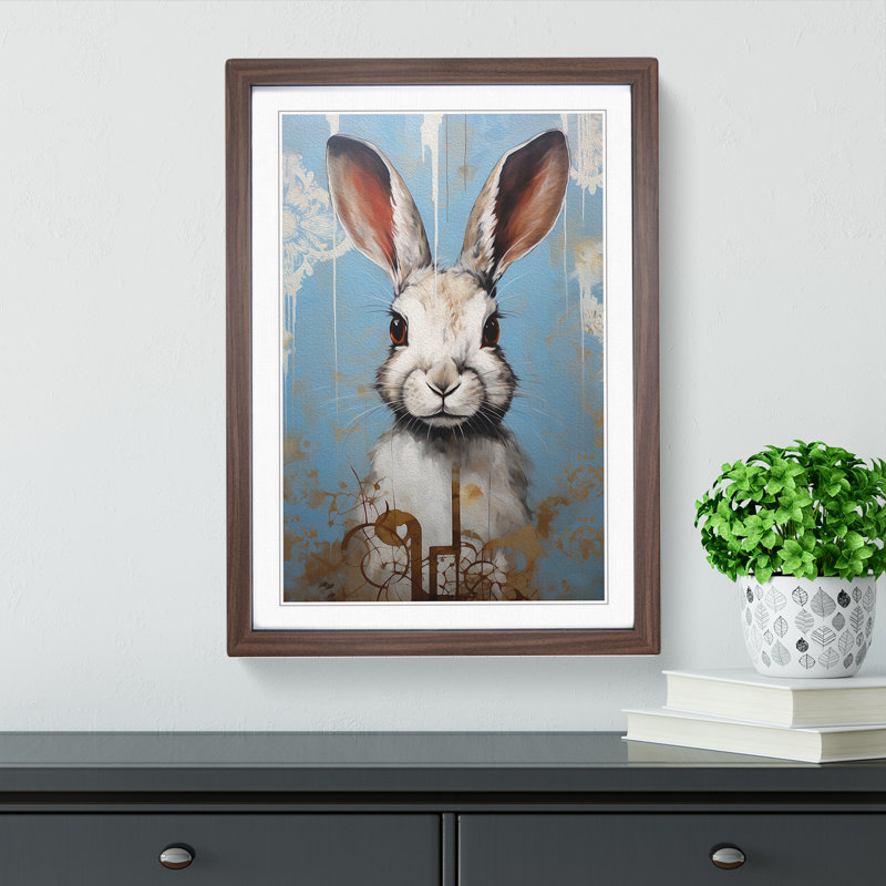 XYZ-FRM-V1223-5348 Rabbit Modern No.2 - Single Picture Frame Print on Wood, 34cm H x 25cm W x 2cm D, Walnut