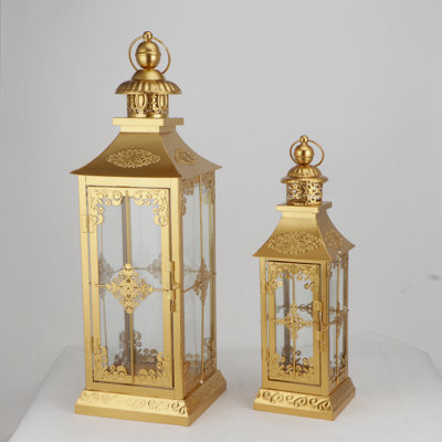 Ensemble de 2 lanternes décoratives en métal avec verre trempé H 21,5 po et 16 po TriroCKS Lantern