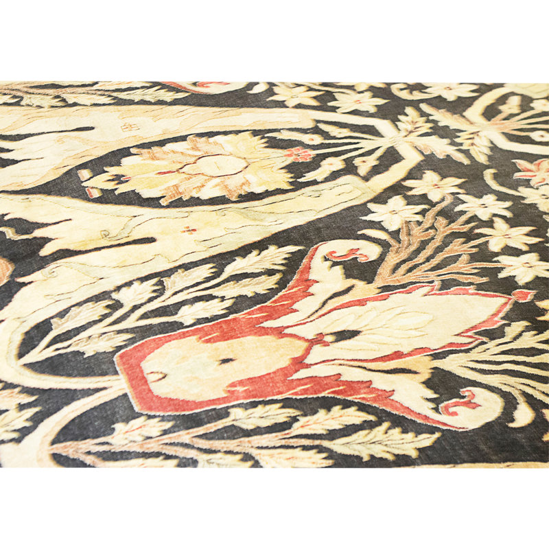 Tapis noir et ivoire de haute qualité noué à la main