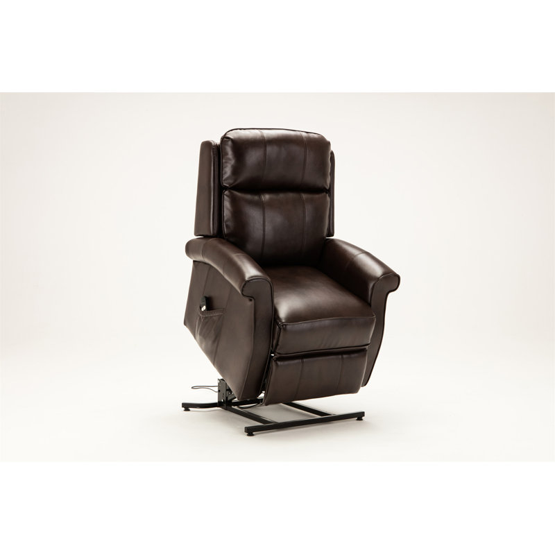 Azavier 34.5" Wide Power Lift Assist Recliner，Traditional Lift Chair, Brown Faux Leather