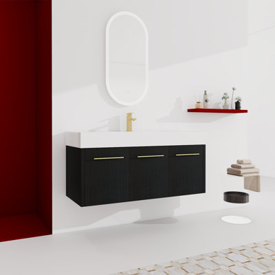 48 Inch Wall-Mounted Bathroom Vanity With Thick Edged Resin Basin -  Mercer41, 2B72F8A37F00497B862CD92C19FF3421