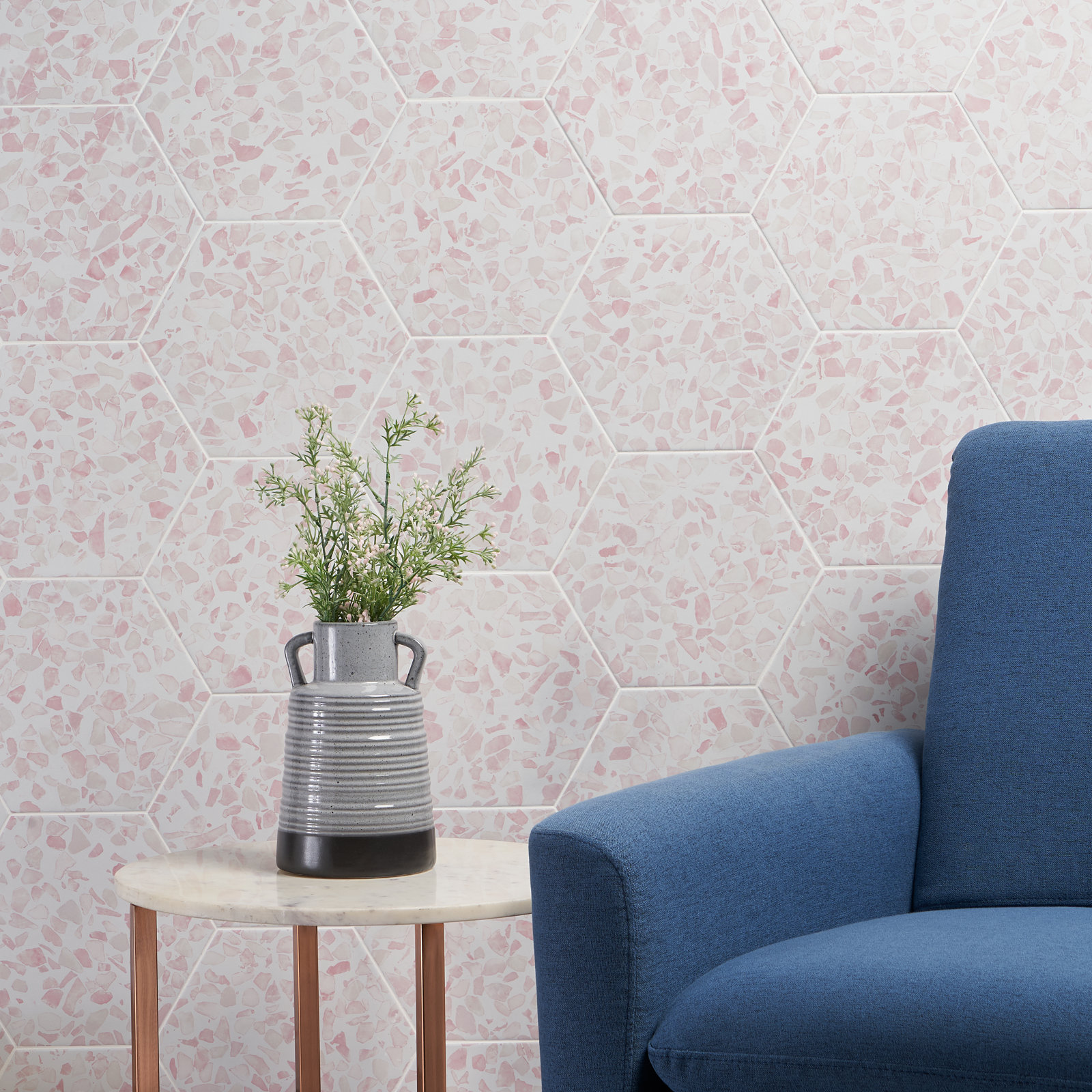 Jurassic Hex 9" Porcelain Tile, Pink