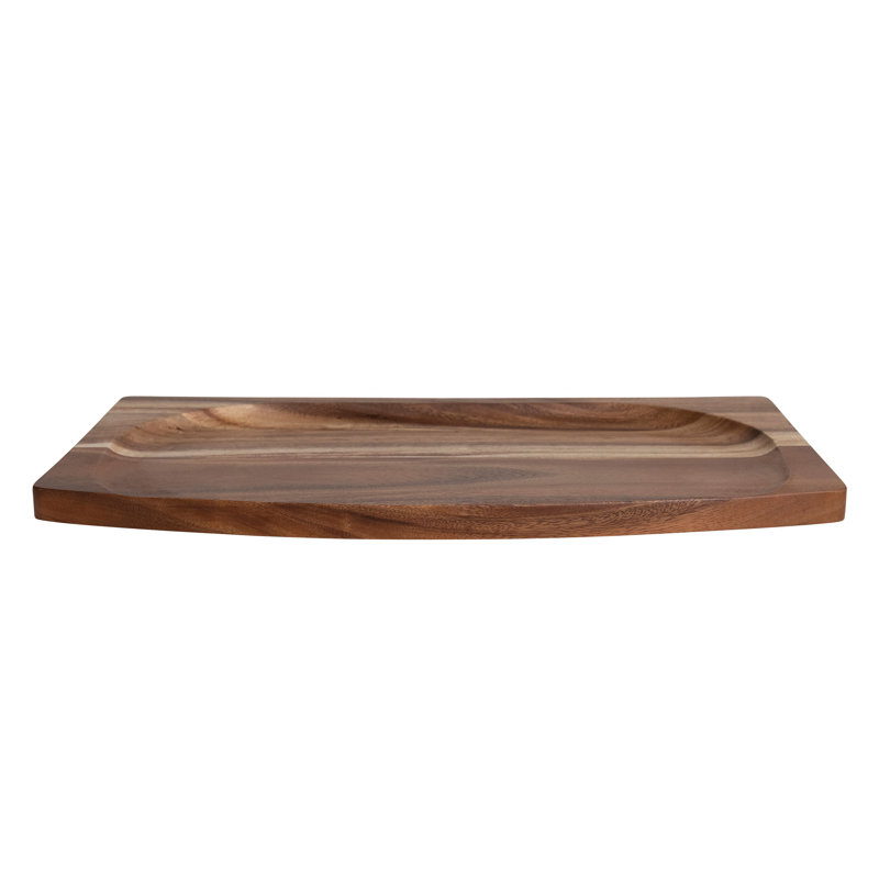 Footed Wood Serving Tray with Raised Edge