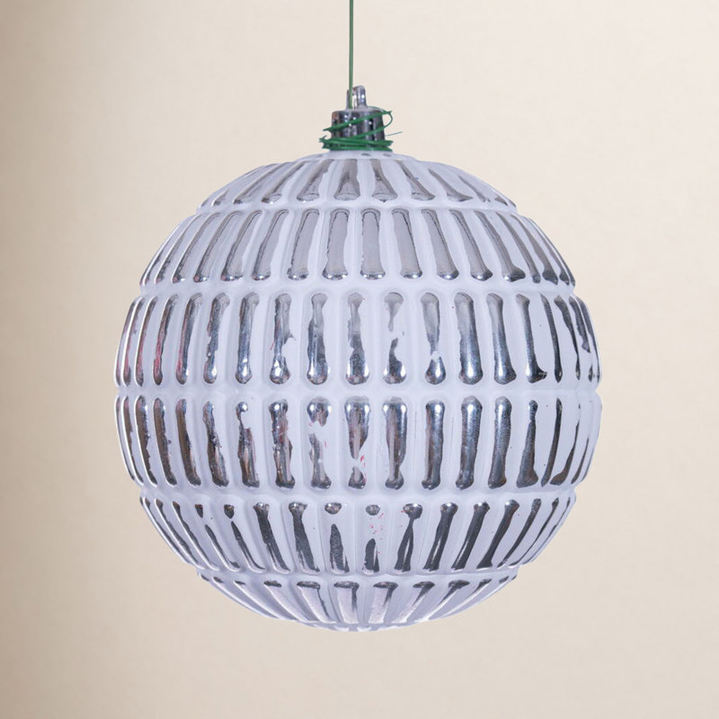 Emerald Green Etch Lines White Brush Ornament Set. Includes 4 pieces per bag., Silve, 4" H x 4" W x 4" D