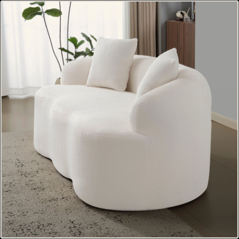 Canapé courbé avec accoudoir rond, canapé à compression avec 2 coussins, canapé crème pour petit espace, salon, chambre à coucher, sans assemblage