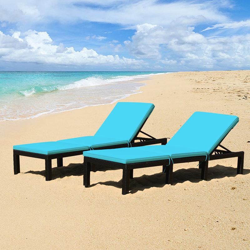 Kaneaki Outdoor Wicker Chaise Lounge with Table , Cushion Included, Turquoise