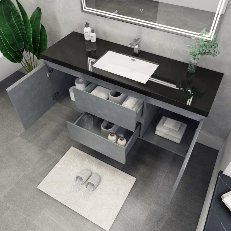 Ensemble de meuble-lavabo mural simple 60 po Castin, Gris ciment