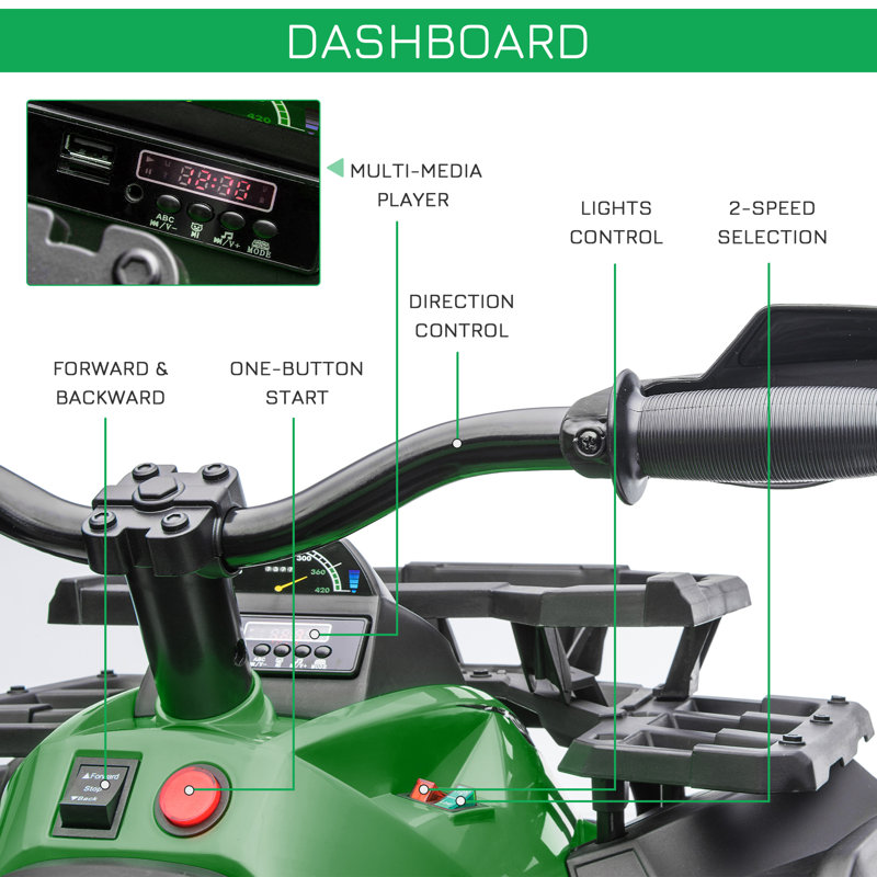 Green 12V Kids ATV Ride-On Quad with Music and Headlights