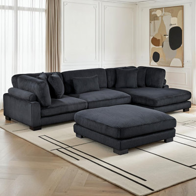 Hulett 135" Modern Modular Sectional with Corduroy Fabric, Adjustable Backrests & 5 Pillows