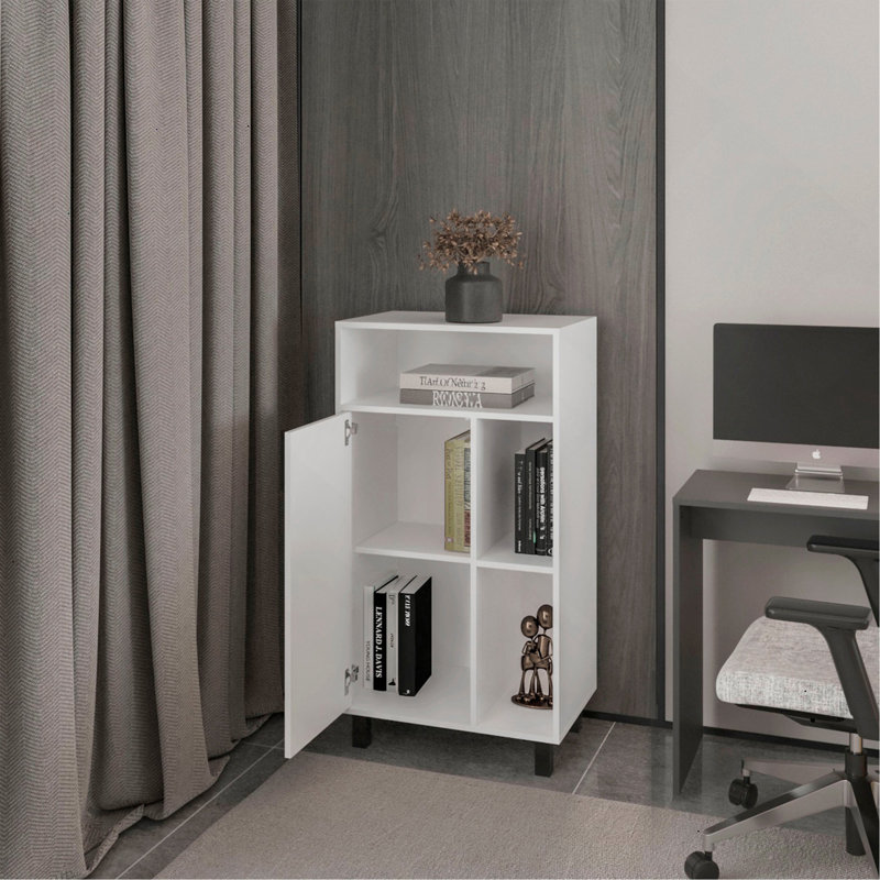 Armoire blanche avec rangement ouvert et 1 porte