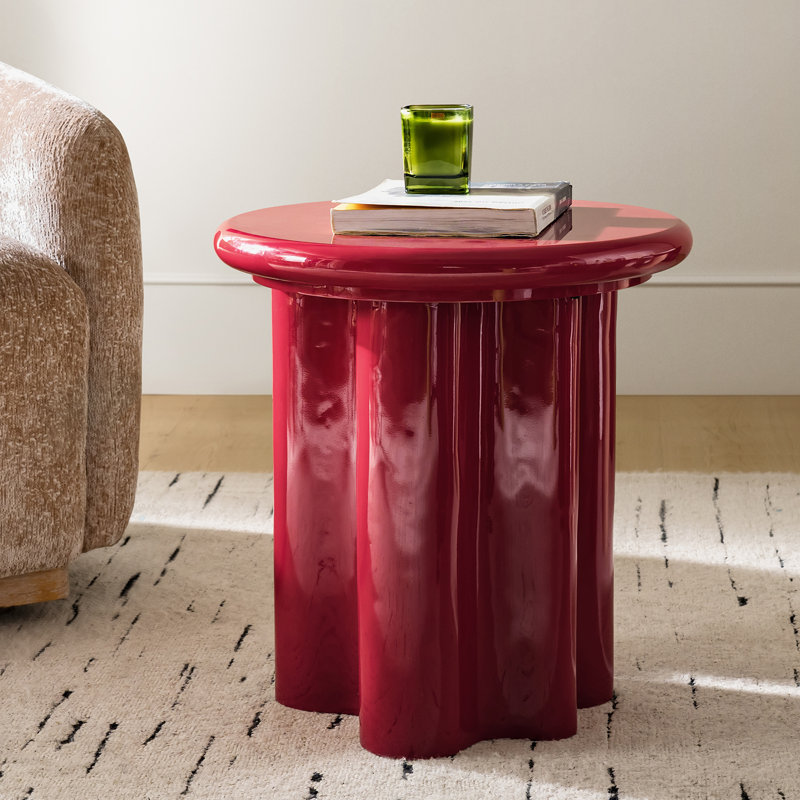Table de bout ronde Mycale moderne entièrement assemblée avec finition émaillée, Rouge