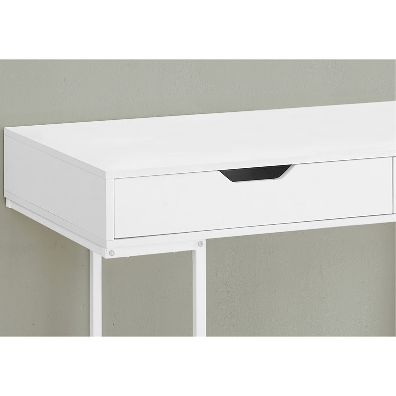 Bureau blanc contemporain avec rangement pour bureau à domicile, tiroir pour ordinateur en stratifié, espace de travail