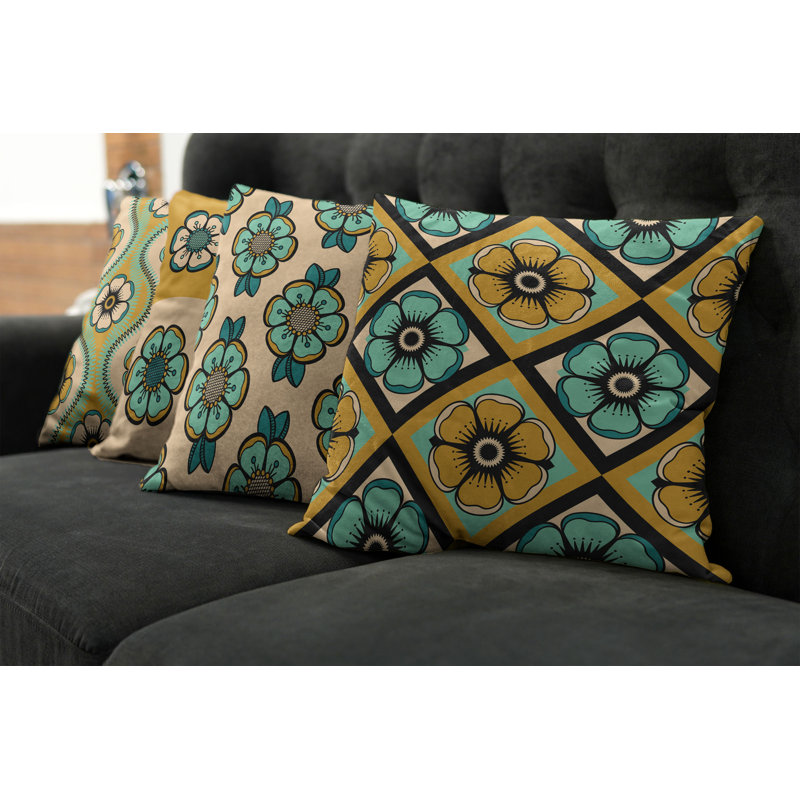 Housse de coussin Abstract, Beige turquoise et bleu sarcelle, 12 po x 12 po