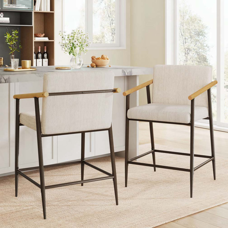 Tabouret de comptoir rembourré d'une hauteur de 31 po avec structure en métal, Beige