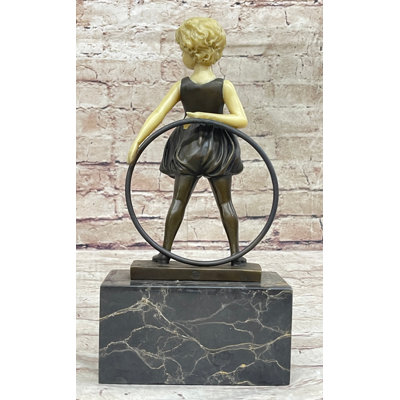 Dahlgren Young Girl Child W/ Hula Hoop Bronze Statue Sculpture Figurine On Marble Base