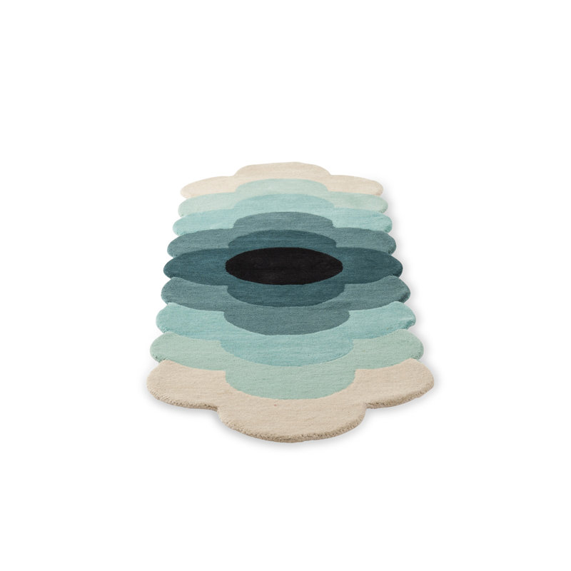 Wool Floral Area Rug in Teal/Cream/Black, Novelty 2' x 7'6"
