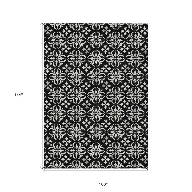 Tapis intérieur lavable floral noir 9 pi x 12 pi