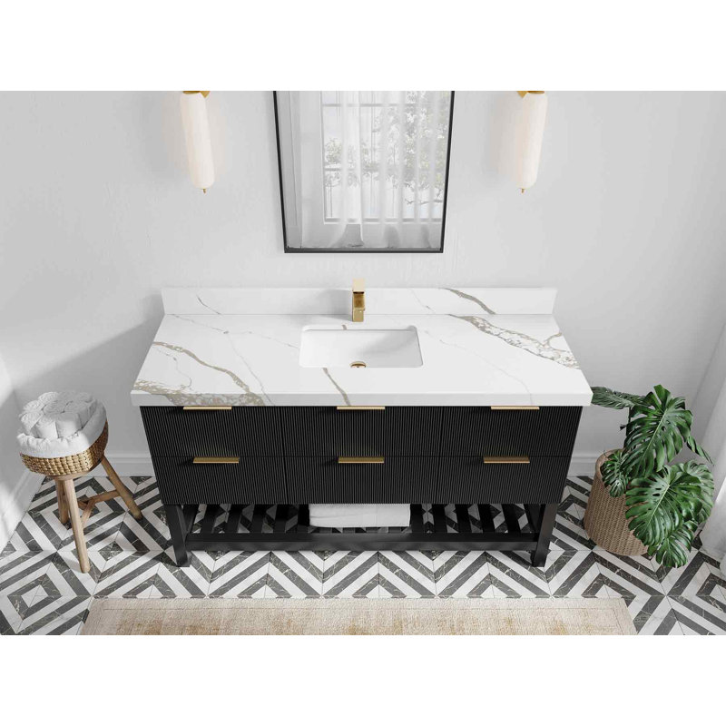 Ensemble de meuble-lavabo simple 60 po Charlynda, Or Calacatta