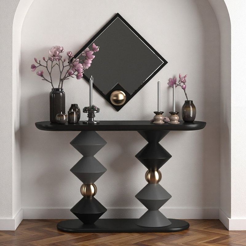 Console de hall d'entrée en bois massif Minimalist Modern, H 33,5 po x l 39,4 po x P 11,8 po, Noir