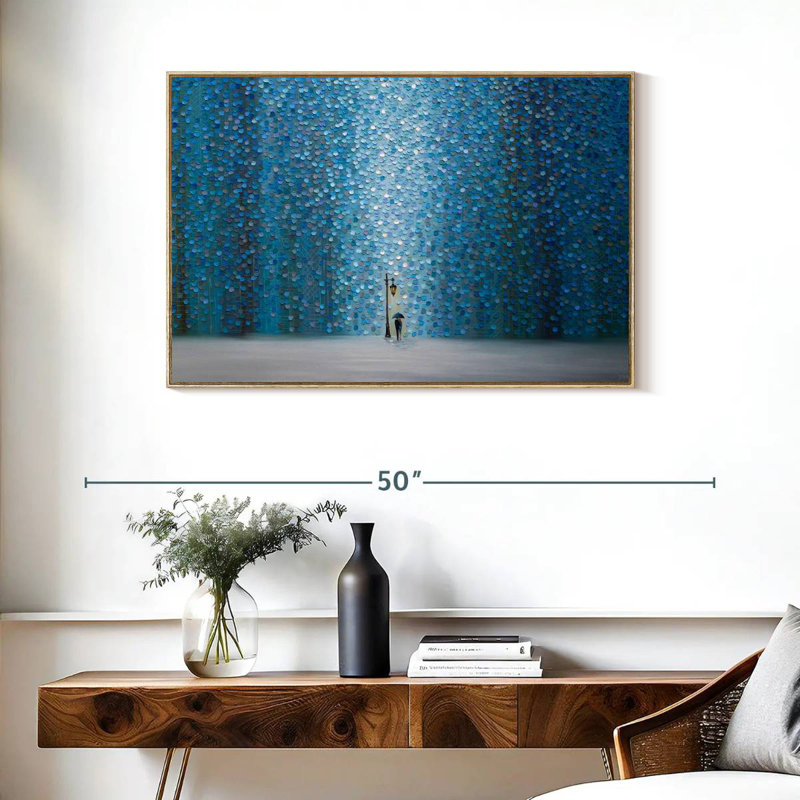 Pluie nocturne, Cadre flottant en bois naturel, 37 po x 25 po